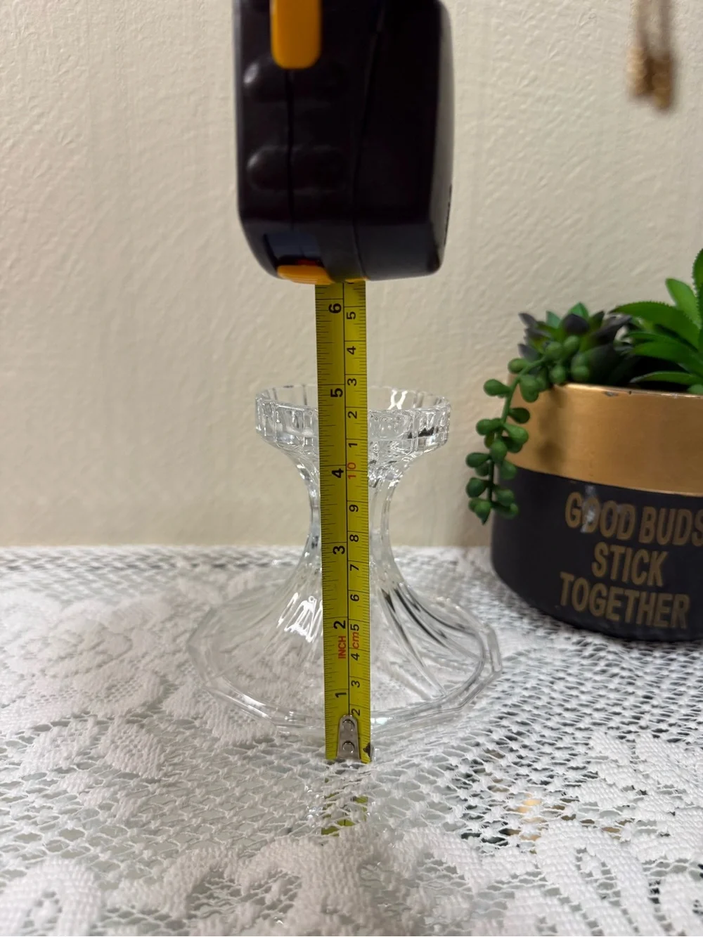 ST GEORGE | TOWLE 24% Fine Lead  Two Crystal Hurricane Lamp Pedestal Base